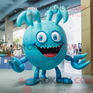 Cyan Crab maskot kostume...