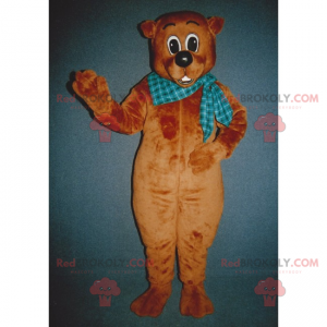 Mascotte orso bruno con sciarpa scozzese blu - Redbrokoly.com