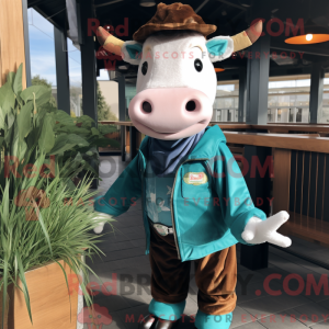 Blågrøn Hereford Cow maskot...