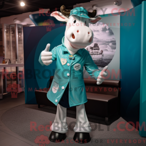 Teal Hereford Cow mascot...