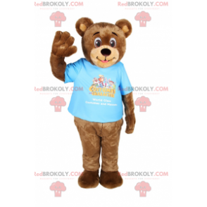 Mascote do ursinho de pelúcia sorridente com camiseta -