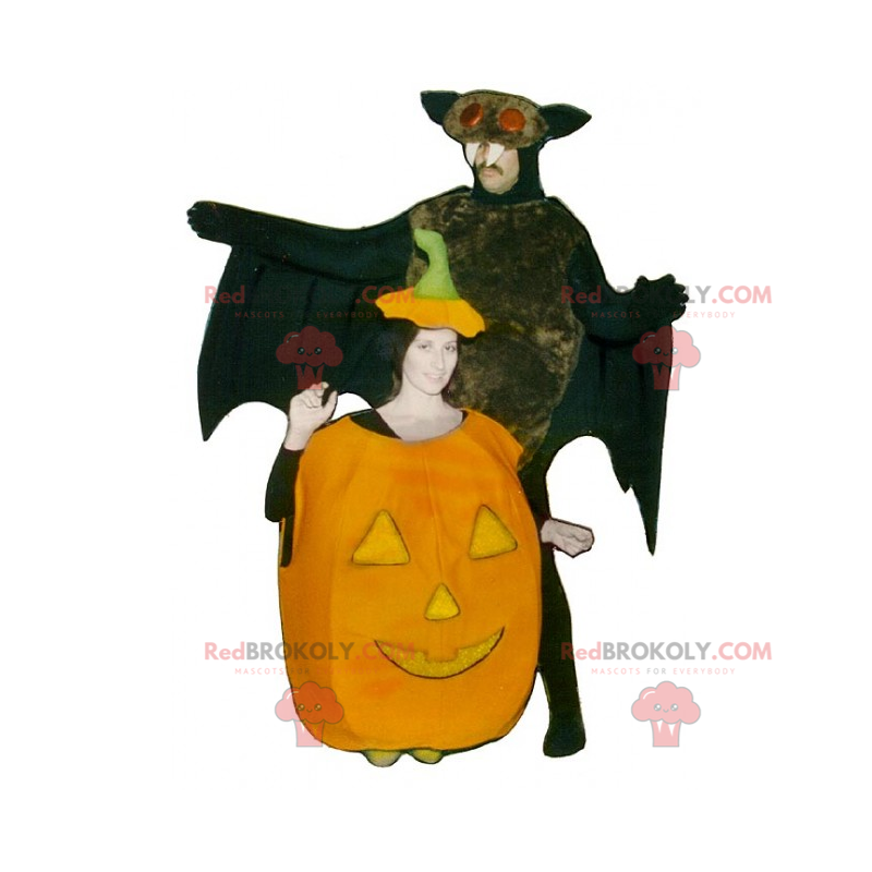 Mascote da dupla de Halloween - abóbora e morcegos -