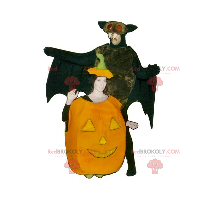 Mascotte duo Halloween - Pompoen en vleermuizen - Redbrokoly.com Mascotte duo Halloween - Pompoen en vleermuizen - Redbrokoly.com