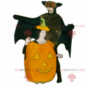 Halloween duo mascot - Pumpkin and bats - Redbrokoly.com