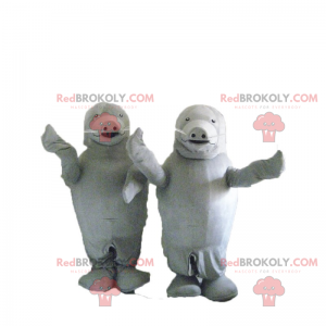 Graues Seelöwen-Duo-Maskottchen - Redbrokoly.com