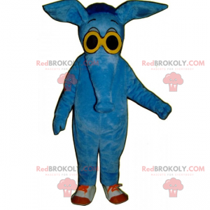 Blauwe olifant mascotte met gele bril - Redbrokoly.com
