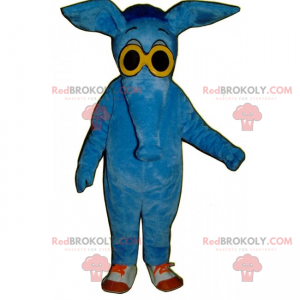 Mascote elefante azul com óculos amarelos - Redbrokoly.com