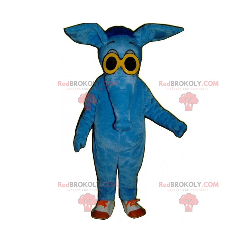 Blaues Elefantenmaskottchen mit gelber Brille - Redbrokoly.com
