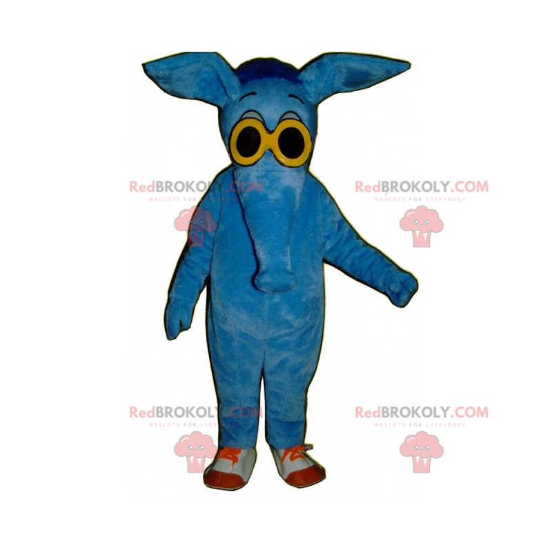 Modrý slon maskot se žlutými brýlemi - Redbrokoly.com