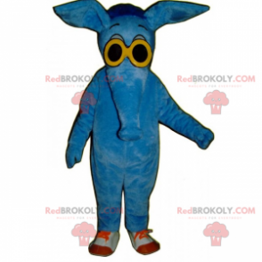 Mascotte éléphant bleu aux lunettes jaunes - Redbrokoly.com