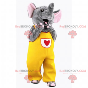 Elefante mascote em macacão amarelo com coração - Redbrokoly.com