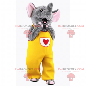 Elefantmaskot i gul jumpsuit med hjärta - Redbrokoly.com