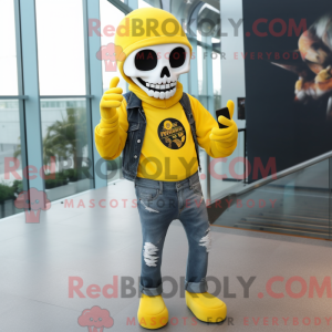 Gul Skull maskot kostume...