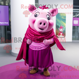 Magenta Sow mascottekostuum...
