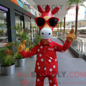Rød Giraffe maskot drakt...