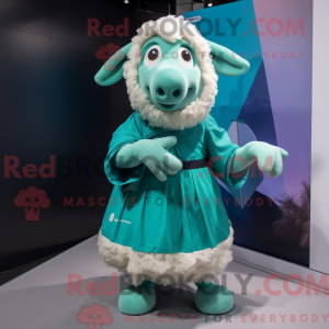 Teal Sheep-mascottekostuum...