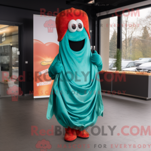 Fantasia de mascote Currywurst turquesa com saia envelope e cintos - Mascotes Currywurst - REBROKO_269377 - RedBrokoly.com