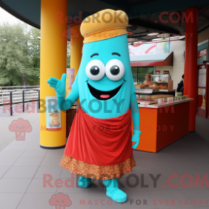 Fantasia de mascote Currywurst turquesa com saia envelope e cintos - Mascotes Currywurst - REBROKO_269378 - RedBrokoly.com