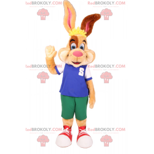 Mascotte lapin bicolore beige et marron en short -