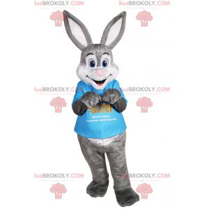 Mascotte Lapin gris et blanc avec grandes oreilles -