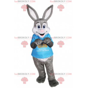 Gray and white rabbit mascot with big ears - Redbrokoly.com