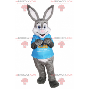 Grå og hvit kaninmaskot med store ører - Redbrokoly.com