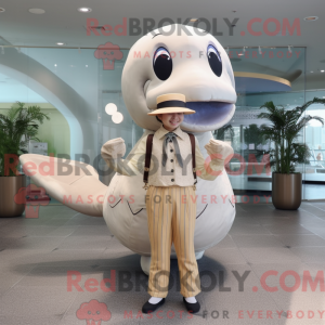 Beige Whale mascot costume...