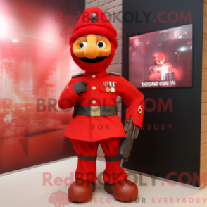 Fantasia de mascote Para Commando vermelho com vestido e gravatas - Mascotes do Para Commando - REBROKO_269548 - RedBrokoly.com