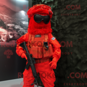 Fantasia de mascote Para Commando vermelho com vestido e gravatas - Mascotes do Para Commando - REBROKO_269551 - RedBrokoly.com