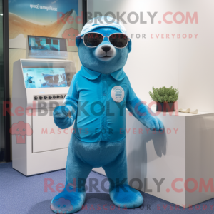 Cyan Seal maskotdraktfigur...