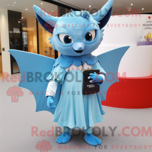 Sky Blue Bat mascot costume...