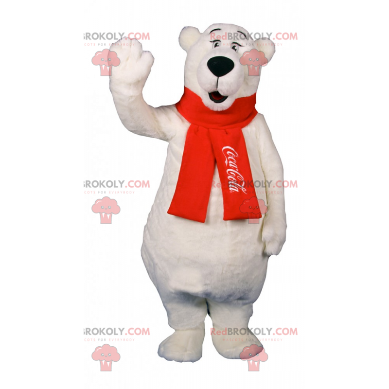 Polar bear mascot with Coca-Cola red scarf - Sizes L (175-180CM)