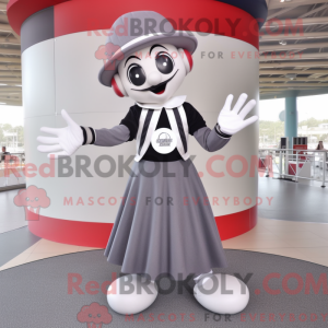 Grå Mime-maskotdraktfigur...