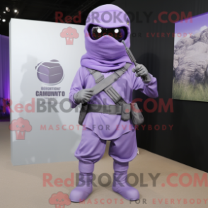 Fantasia de mascote Commando de lavanda com capa e gravatas de lapela - Mascotes do Para Commando - RedBrokoly.com