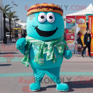 Turquoise Hamburger mascot...