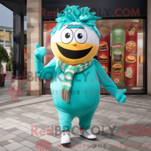 Turquoise Hamburger mascot...