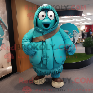 Turquoise Rugby Ball mascot...