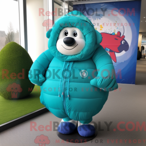 Turquoise Rugby Ball mascot...