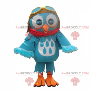Little blue owl mascot with pilot helmet - Redbrokoly.com