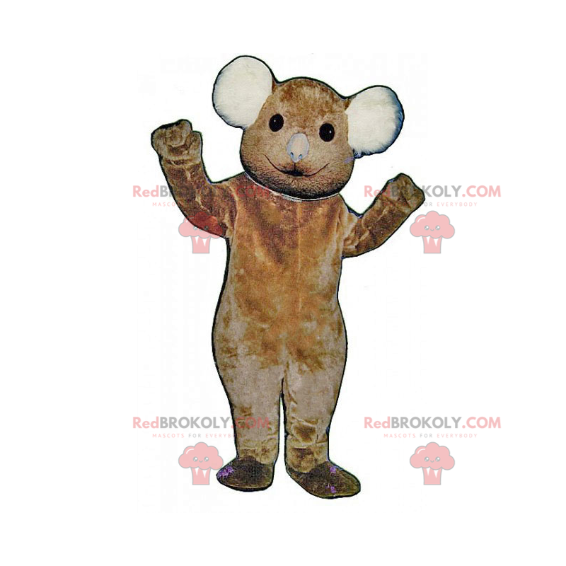 Mascotte piccolo orso bruno con le orecchie bianche -