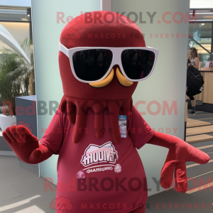 Maroon Squid maskot kostume...