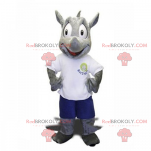 Mascote rinoceronte de bermuda e camiseta - Redbrokoly.com