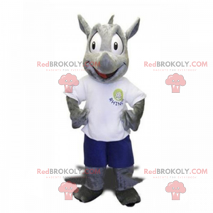 Maskot nosorožce v šortkách a tričku - Redbrokoly.com