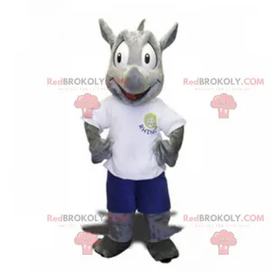 Rhinoceros mascot in shorts and t-shirt