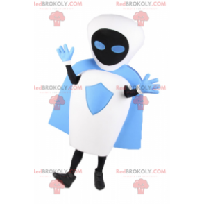 Witte robotmascotte met blauwe cape - Redbrokoly.com