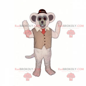 Mascota del ratón con chaqueta y sombrero redondo. -