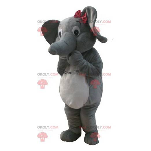 Mascotte d'éléphant gris et blanc avec un nœud de papillon -