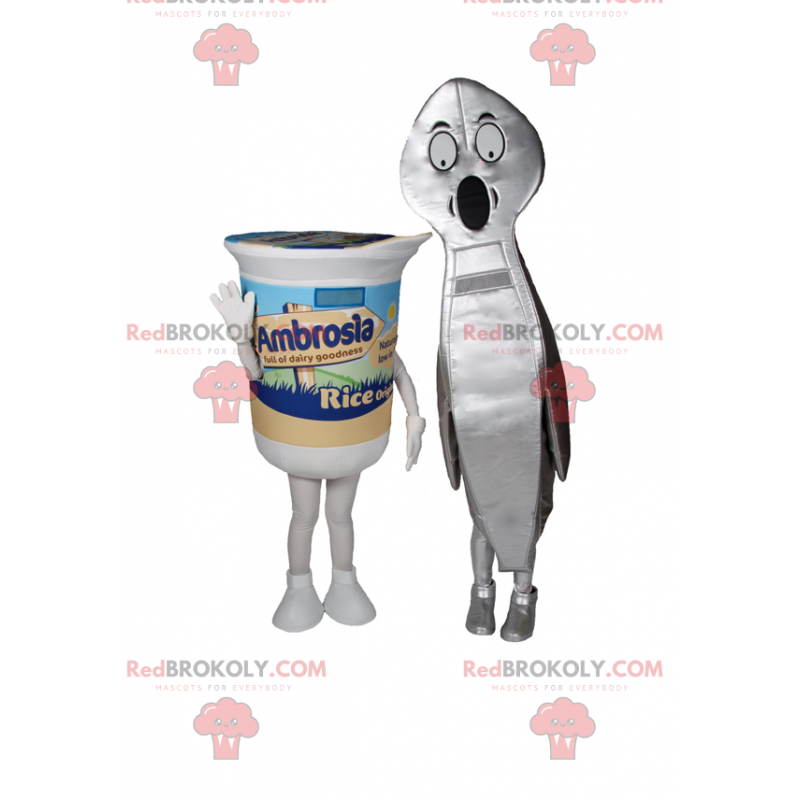 Yogurt mascots with spoon - Redbrokoly.com