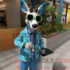 Cyan Okapi maskotdraktfigur...