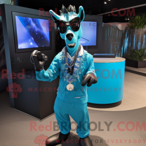 Cyan Okapi maskot kostume...